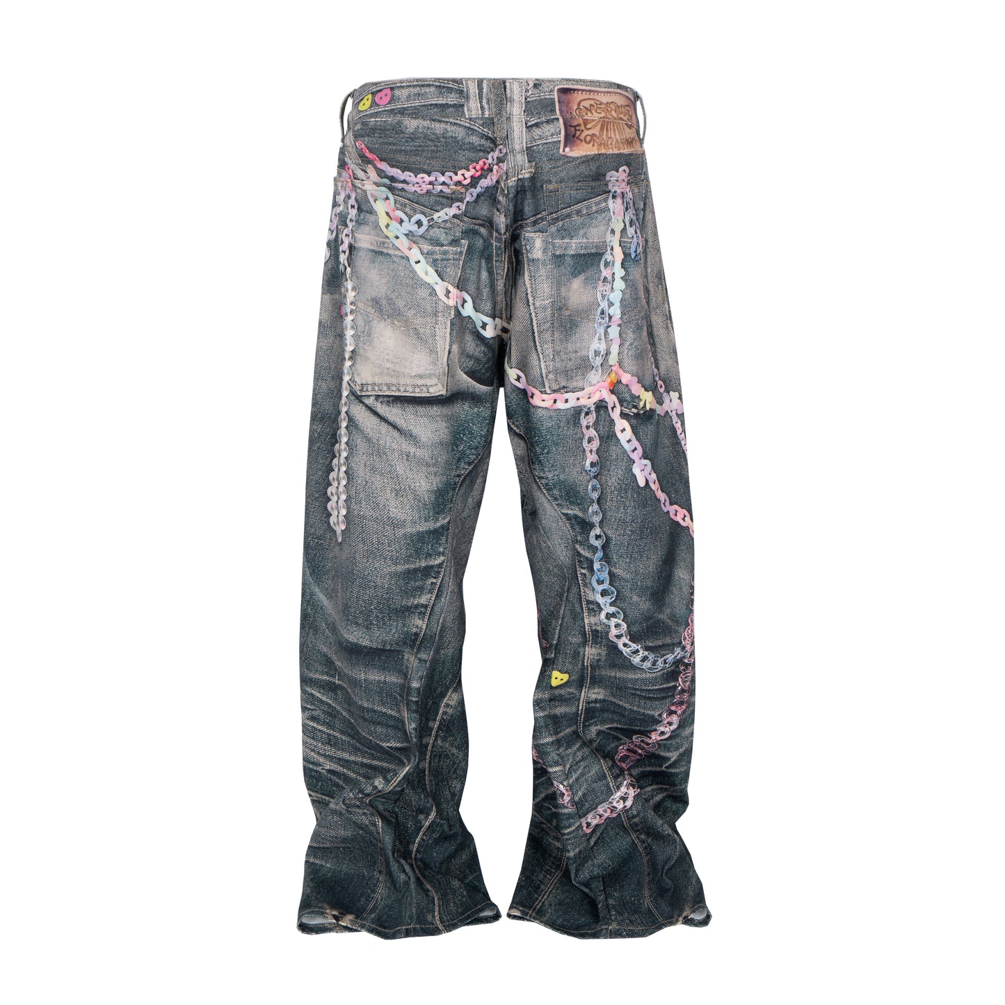 Candy Chain Washed Baggy Jeans - Y2K Cyber Aesthetic Denim | LuxuryUrbanwear - Luxuryurbanwear
