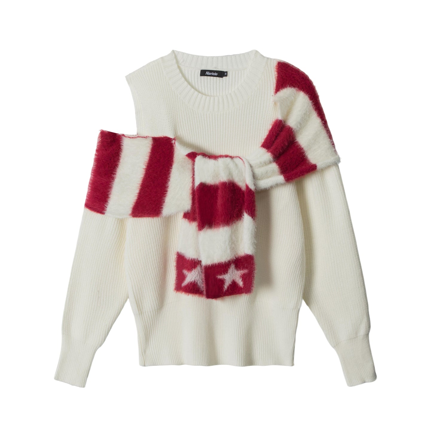 Star Stripe | One-Shoulder Knit Sweater with Scarf - Luxuryurbanwear