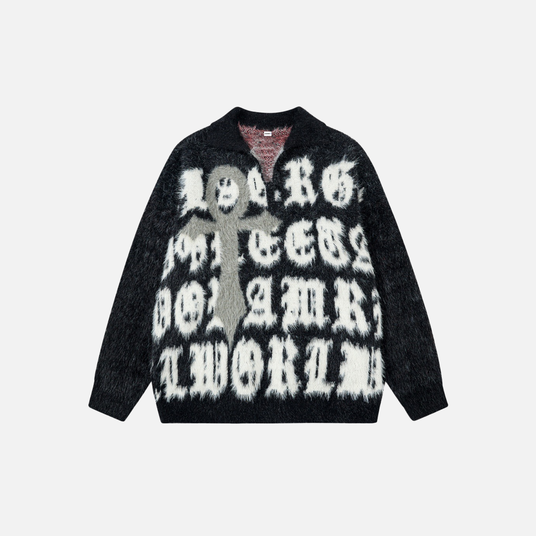 Y2K Gothic Embroidered Long Sleeve Knit Sweater - Luxuryurbanwear