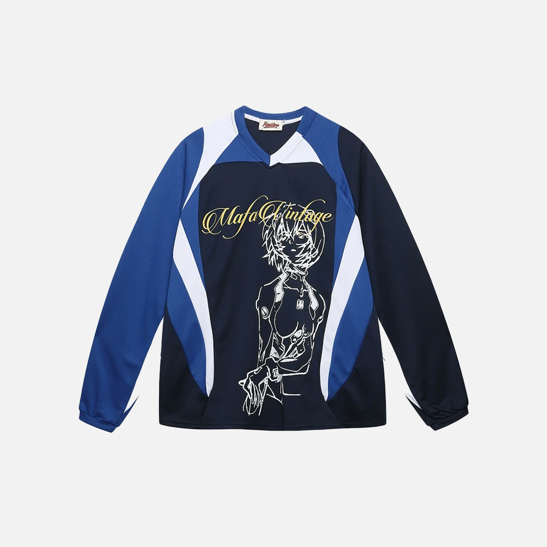 Y2K Colorful Cartoon Print V-Neck Long Sleeve T-Shirt - Luxuryurbanwear