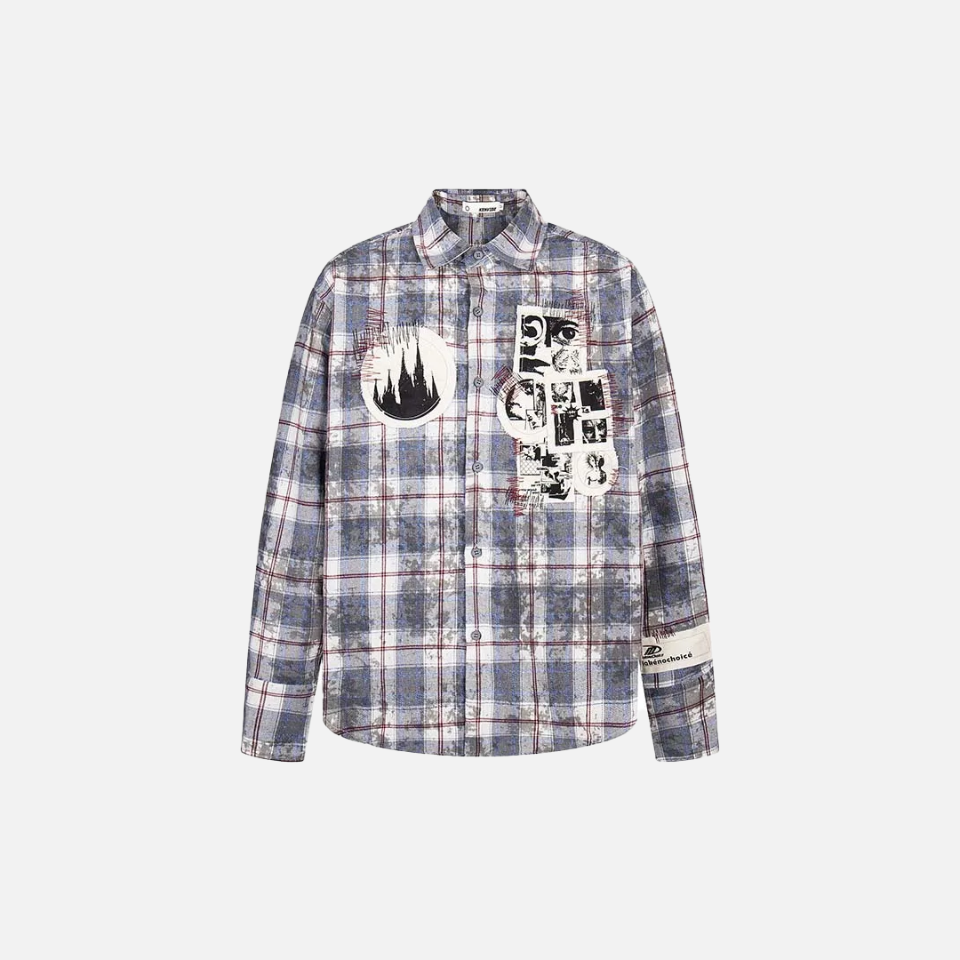 Y2K Retro Vintage Tie-Dyed Plaid Long-Sleeve Shirt - Luxuryurbanwear