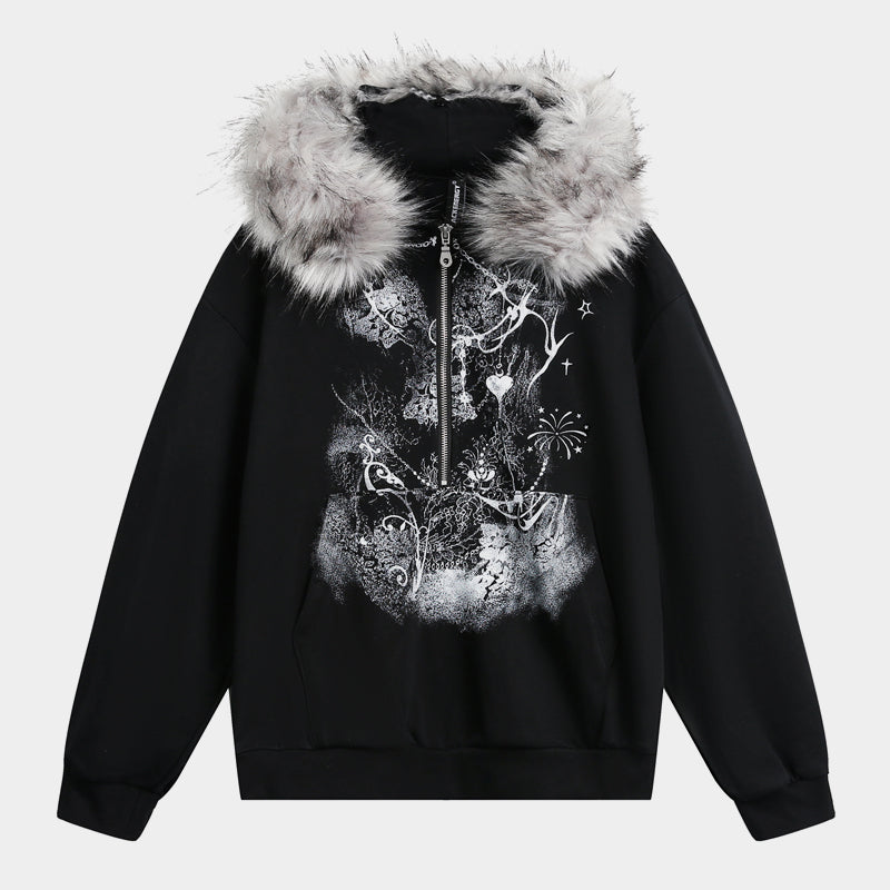 Gothic Fur Collar | Zip Up Hoodie - Luxuryurbanwear