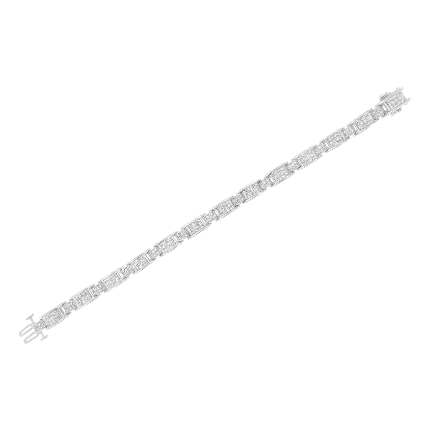 14K White Gold 5.0 Cttw Princess Cut Diamond Invisible Set Alternating Size D Shaped Links Tennis Bracelet (H-I Color, SI2-I1 Clarity) - 7â€