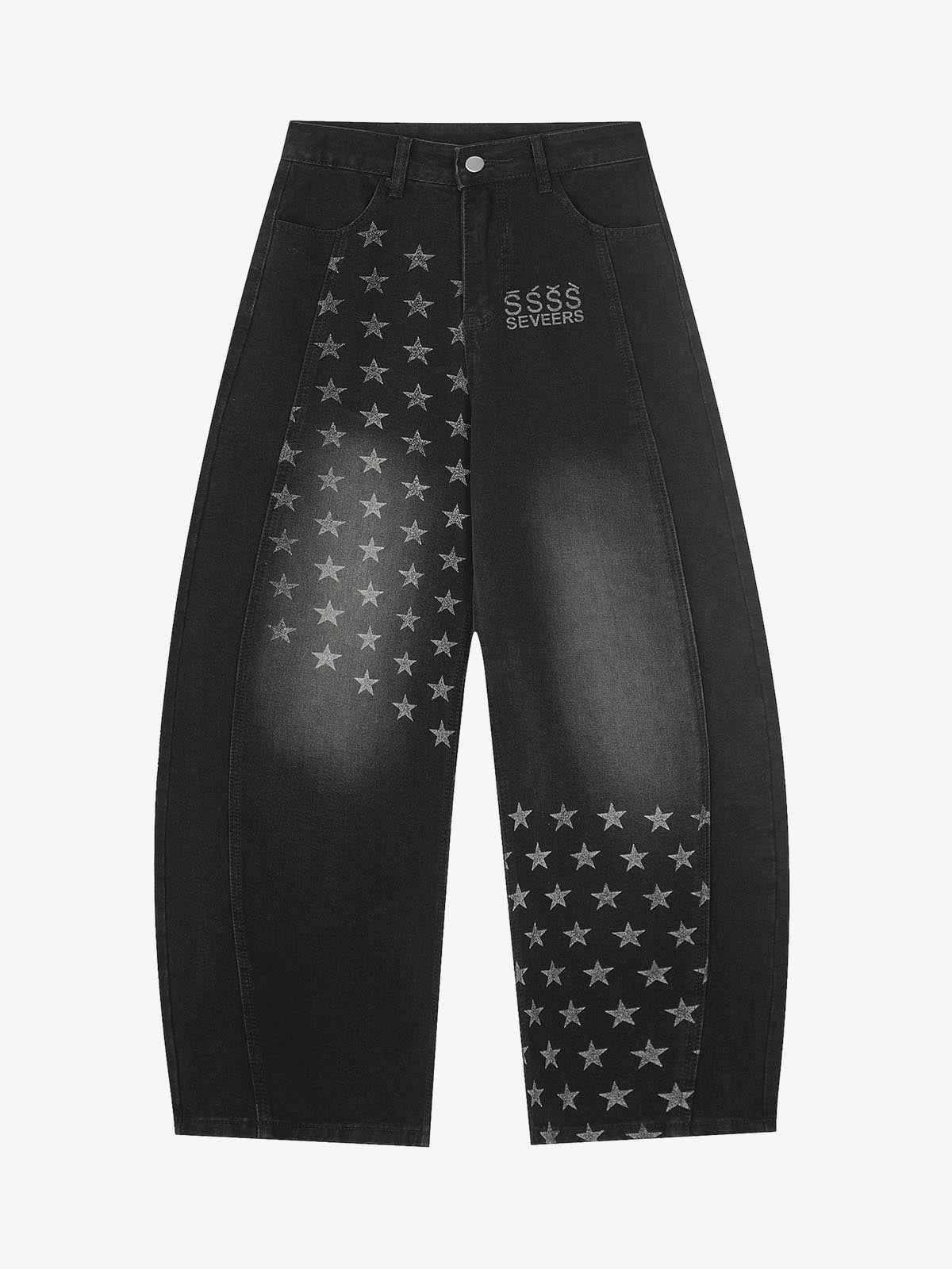 Vintage Asymmetrical Star-Wash Barrel Jeans