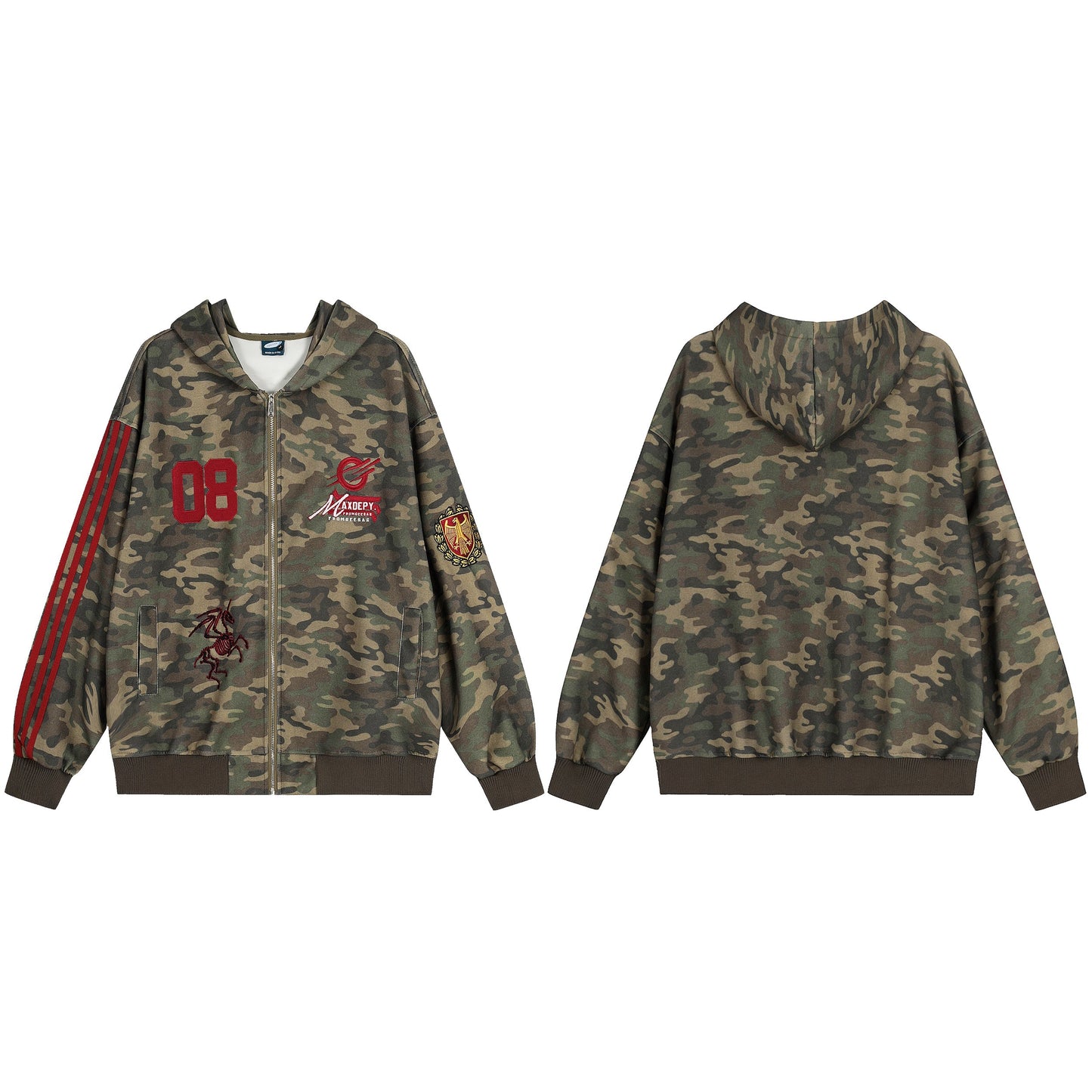 Camo Varsity Patch | Zip Up Hoodie - Luxuryurbanwear
