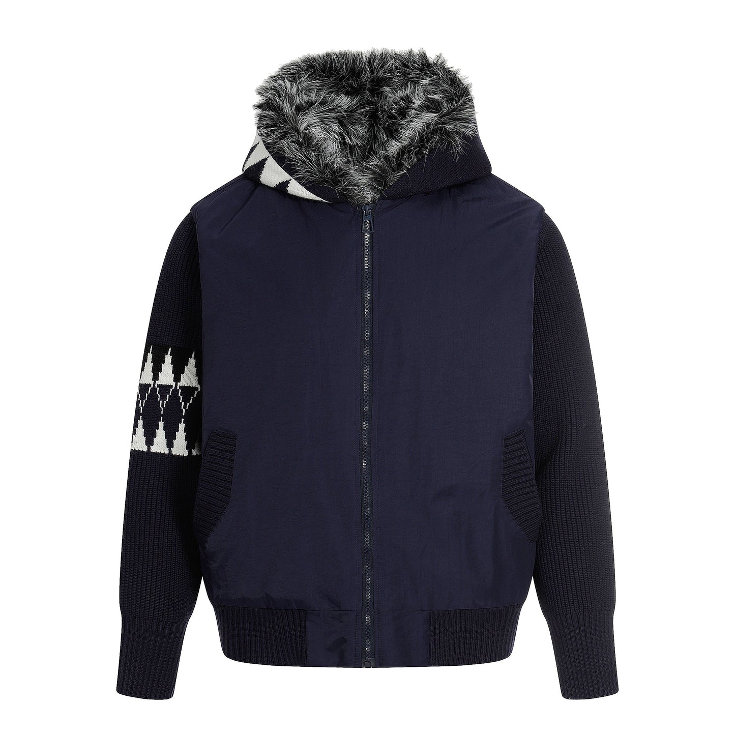 Knit Contrast | Fleece Hooded Jacket - Luxuryurbanwear
