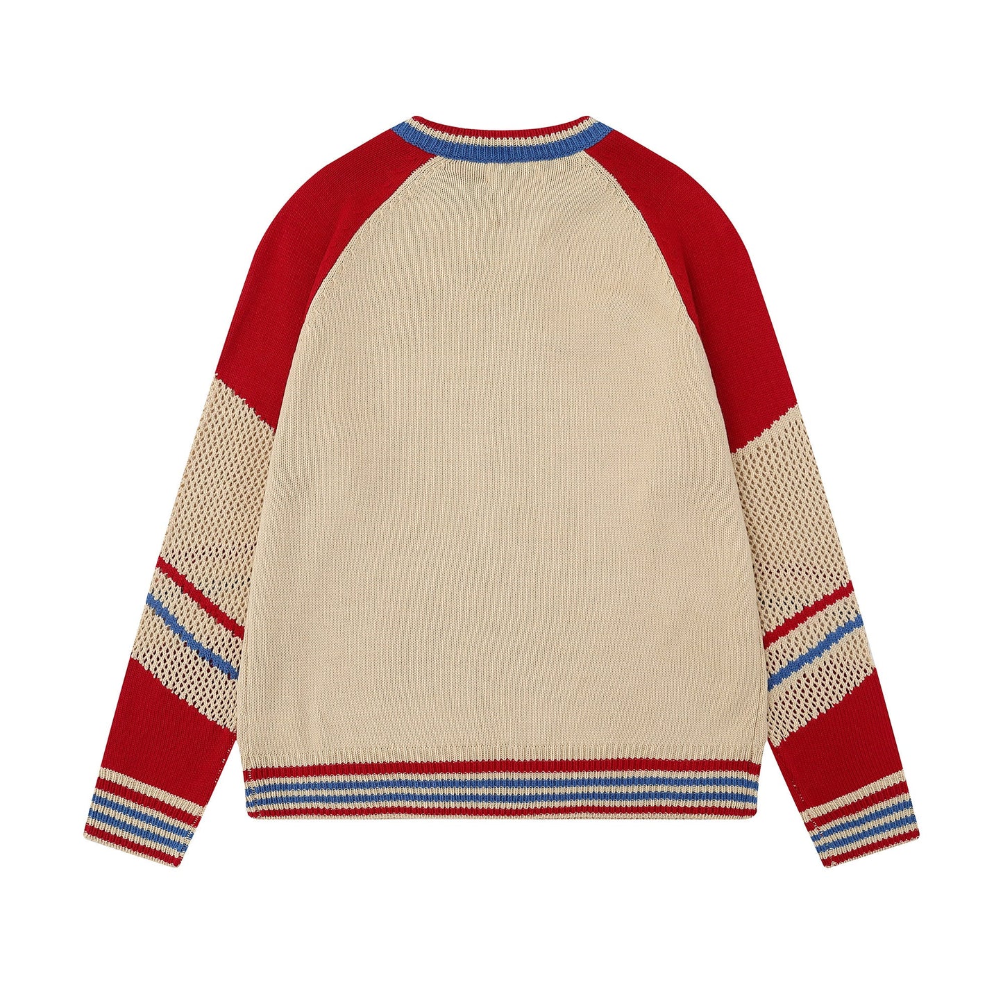 Graphic Script | Mesh-Sleeve Raglan Knit Pullover - Luxuryurbanwear