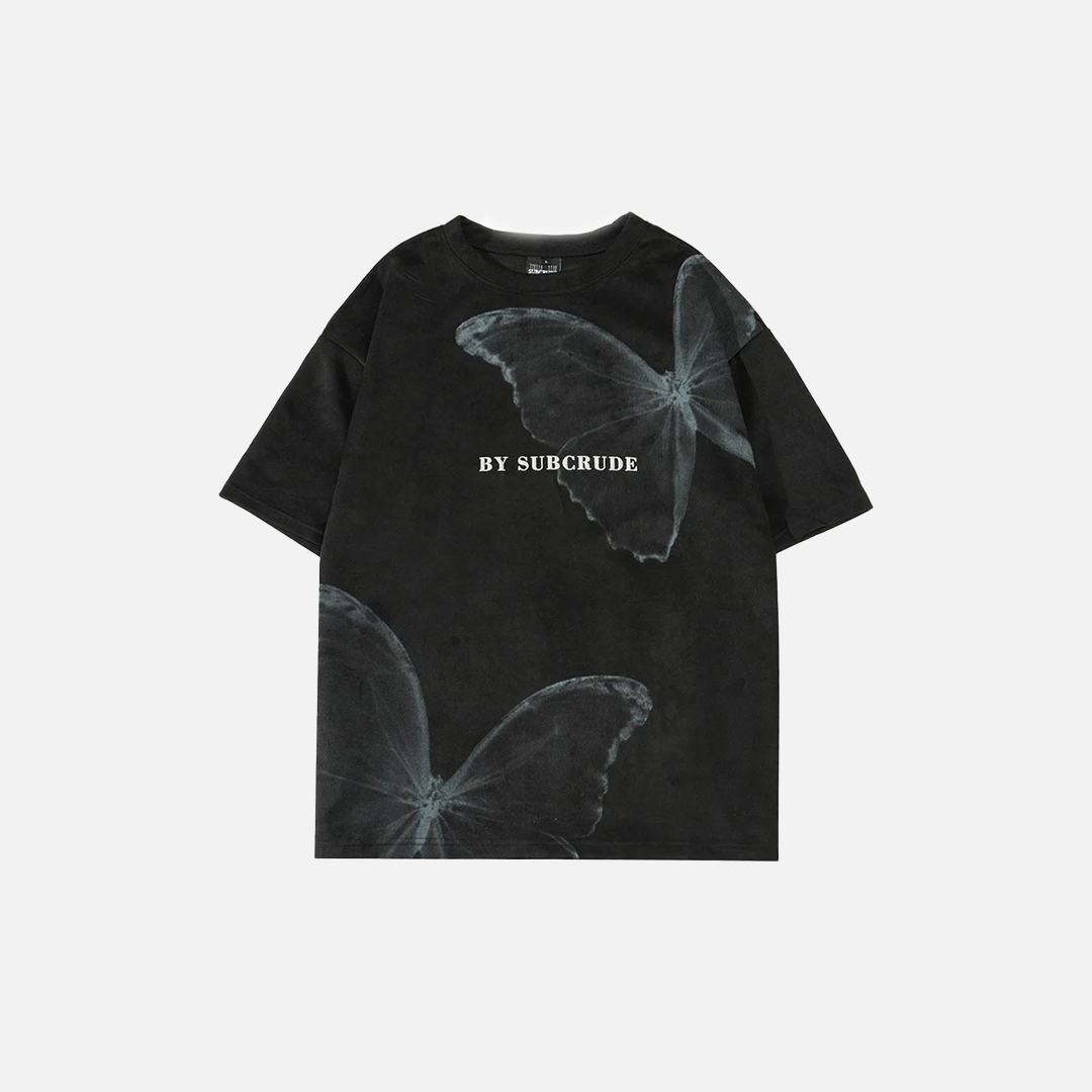 Y2K Butterfly Graphic Hip Hop Short Sleeve T-Shirt - Luxuryurbanwear