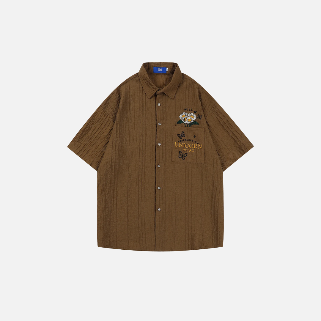 Embroidered Butterfly Button-Up Short Sleeve Shirt - Luxuryurbanwear