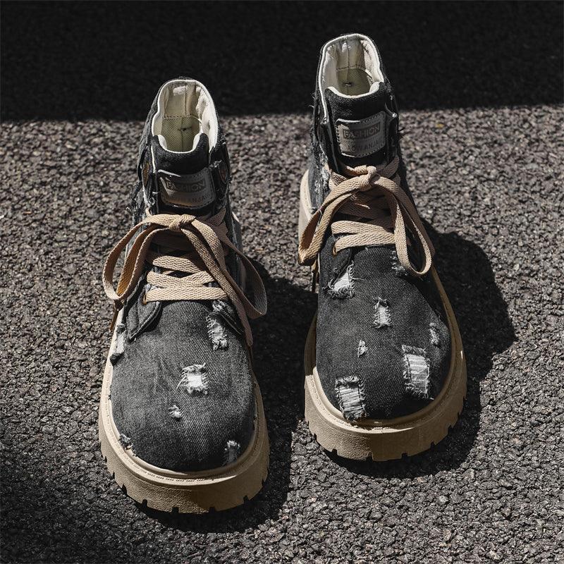 LUW Distressed Denim Combat Boots - Luxuryurbanwear