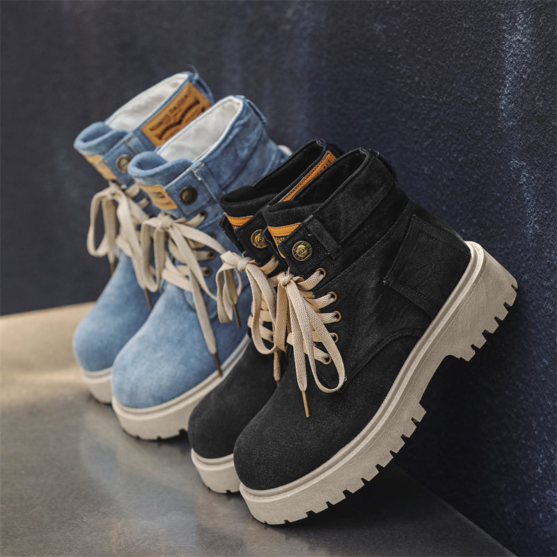MLB LTHR-13 Denim Lace-Up Boots - Luxuryurbanwear