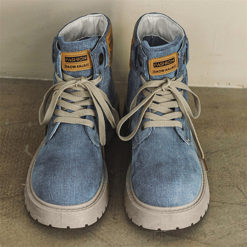 MLB LTHR-13 Denim Lace-Up Boots - Luxuryurbanwear