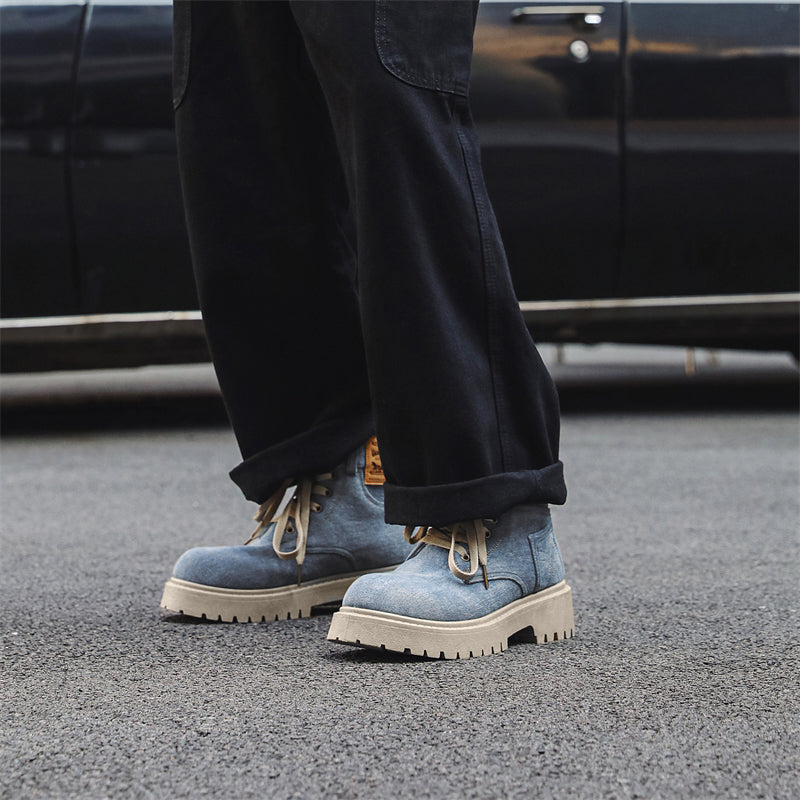 MLB LTHR-13 Denim Lace-Up Boots - Luxuryurbanwear