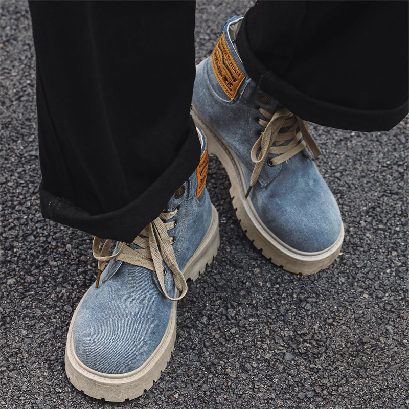 MLB LTHR-13 Denim Lace-Up Boots - Luxuryurbanwear