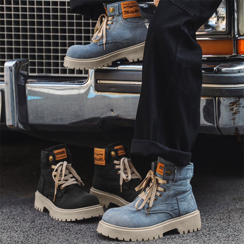 MLB LTHR-13 Denim Lace-Up Boots - Luxuryurbanwear