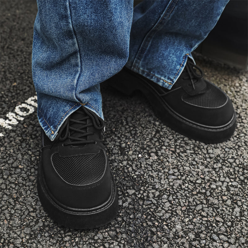 MLB LTHR-20 Chunky Platform Mesh-Detail Boots - Luxuryurbanwear