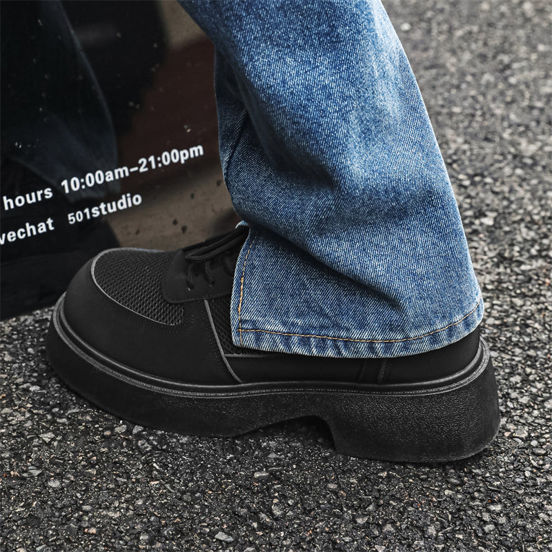 MLB LTHR-20 Chunky Platform Mesh-Detail Boots - Luxuryurbanwear