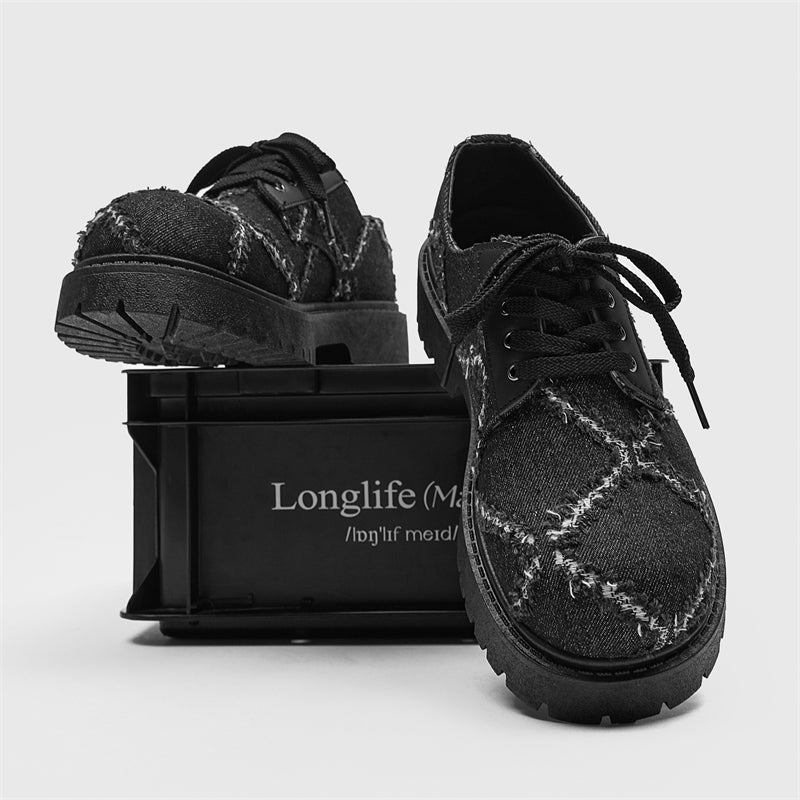 MLB LTHR-16 Distressed Denim Derby Shoes - Luxuryurbanwear