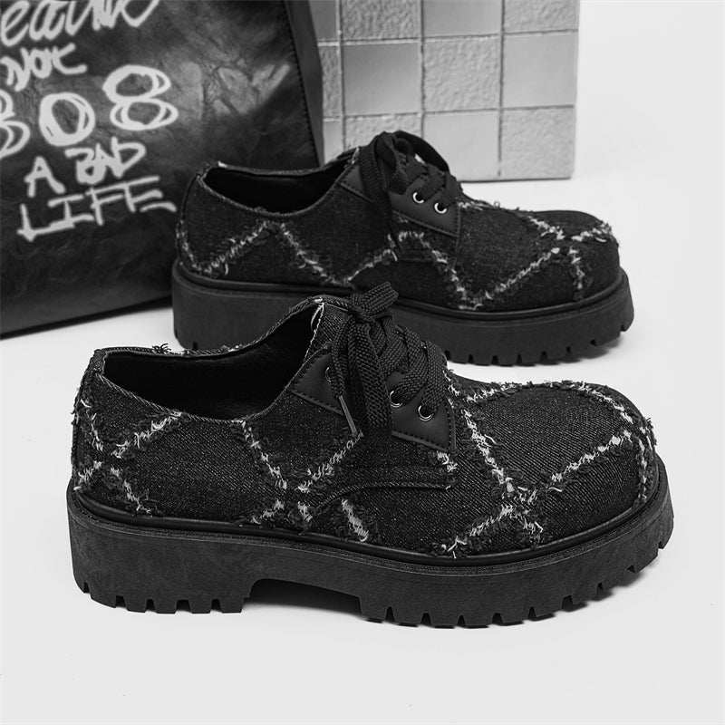 MLB LTHR-16 Distressed Denim Derby Shoes - Luxuryurbanwear