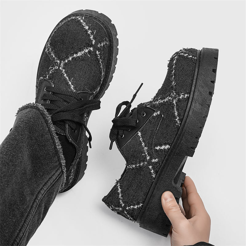 MLB LTHR-16 Distressed Denim Derby Shoes - Luxuryurbanwear
