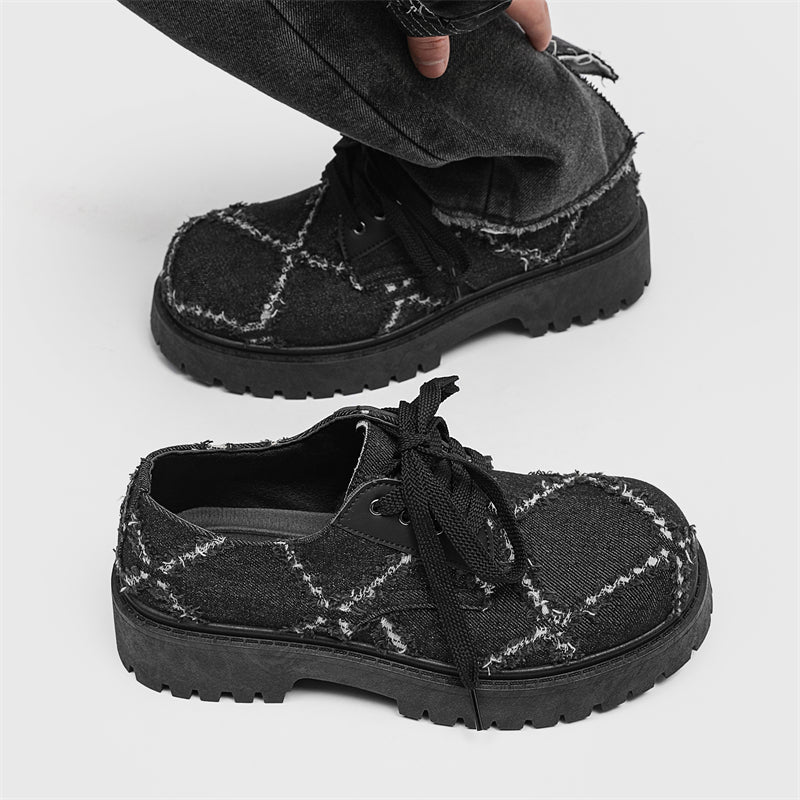 MLB LTHR-16 Distressed Denim Derby Shoes - Luxuryurbanwear
