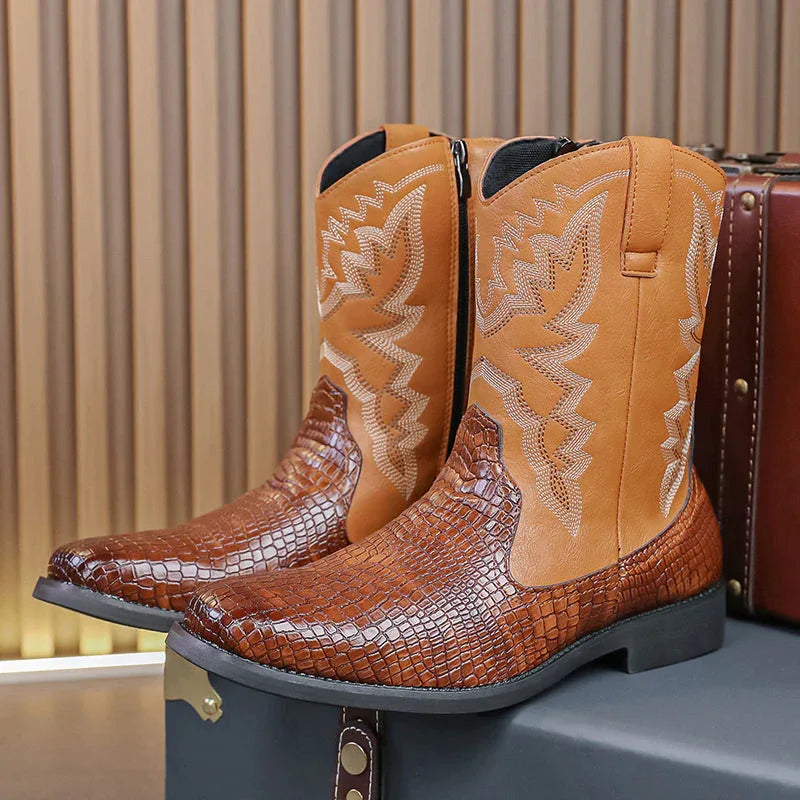LUW Embossed Western Boots - Luxuryurbanwear