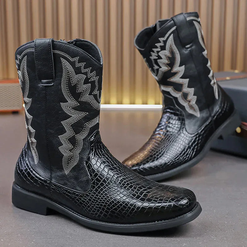 LUW Embossed Western Boots - Luxuryurbanwear
