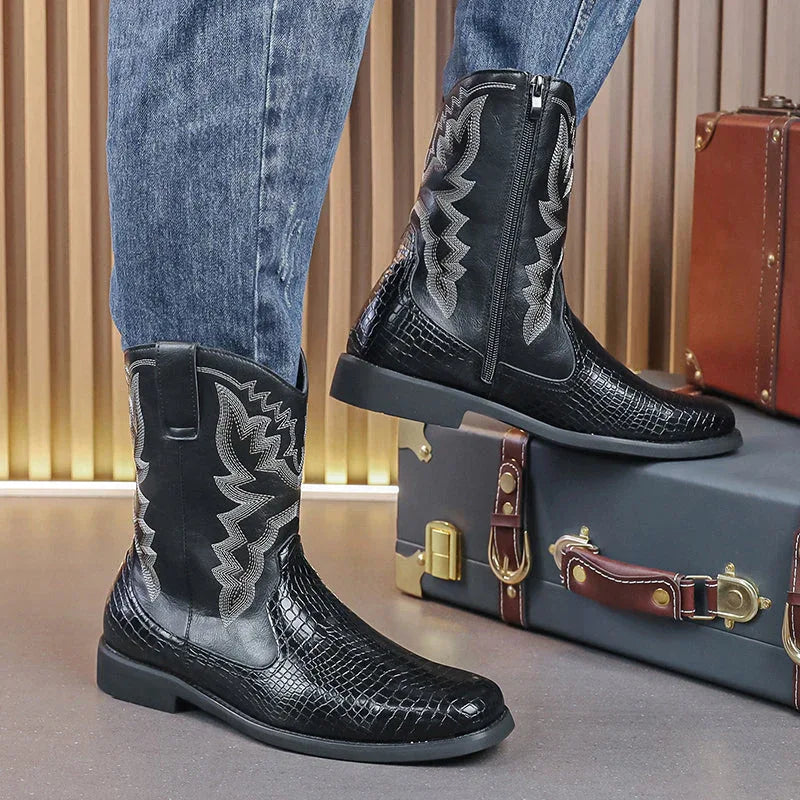 LUW Embossed Western Boots - Luxuryurbanwear