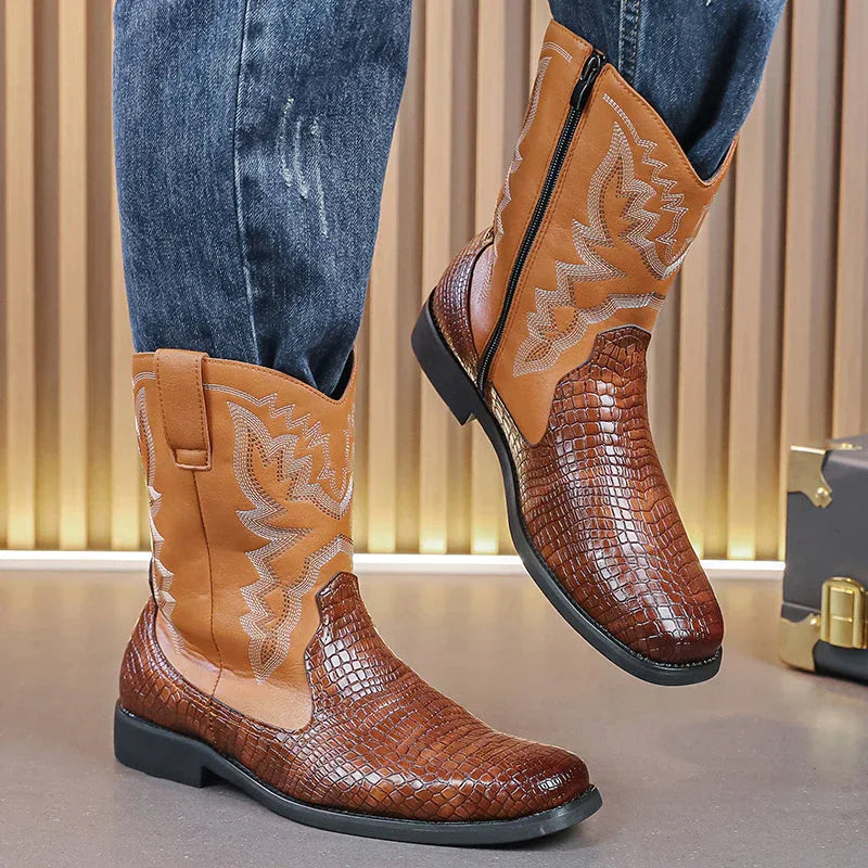 LUW Embossed Western Boots - Luxuryurbanwear
