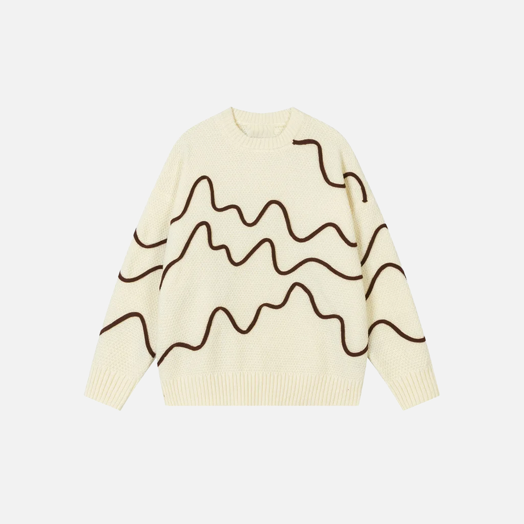 Oversized Wave Pattern Knit Jumper Sweater - Luxuryurbanwear