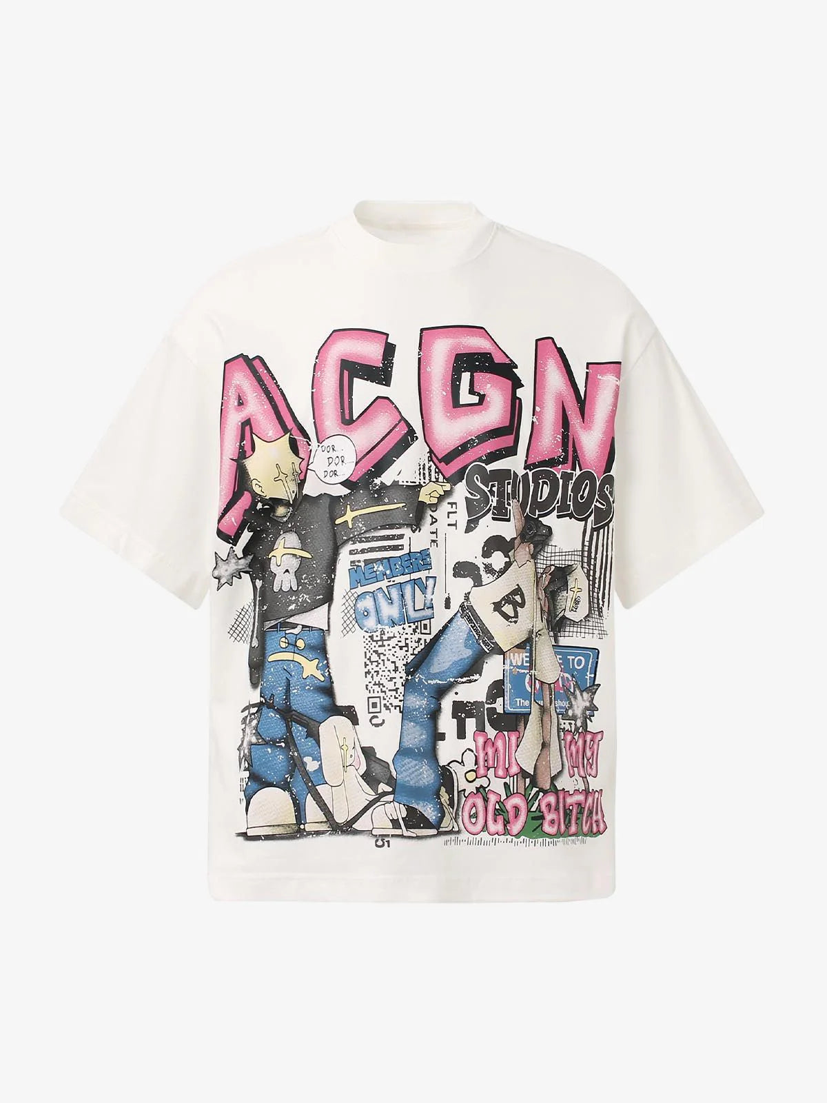 ACGN Graffiti Graphic Print T-Shirt - Anime-Inspired Luxury Streetwear Tee | LuxuryUrbanwear - Luxuryurbanwear