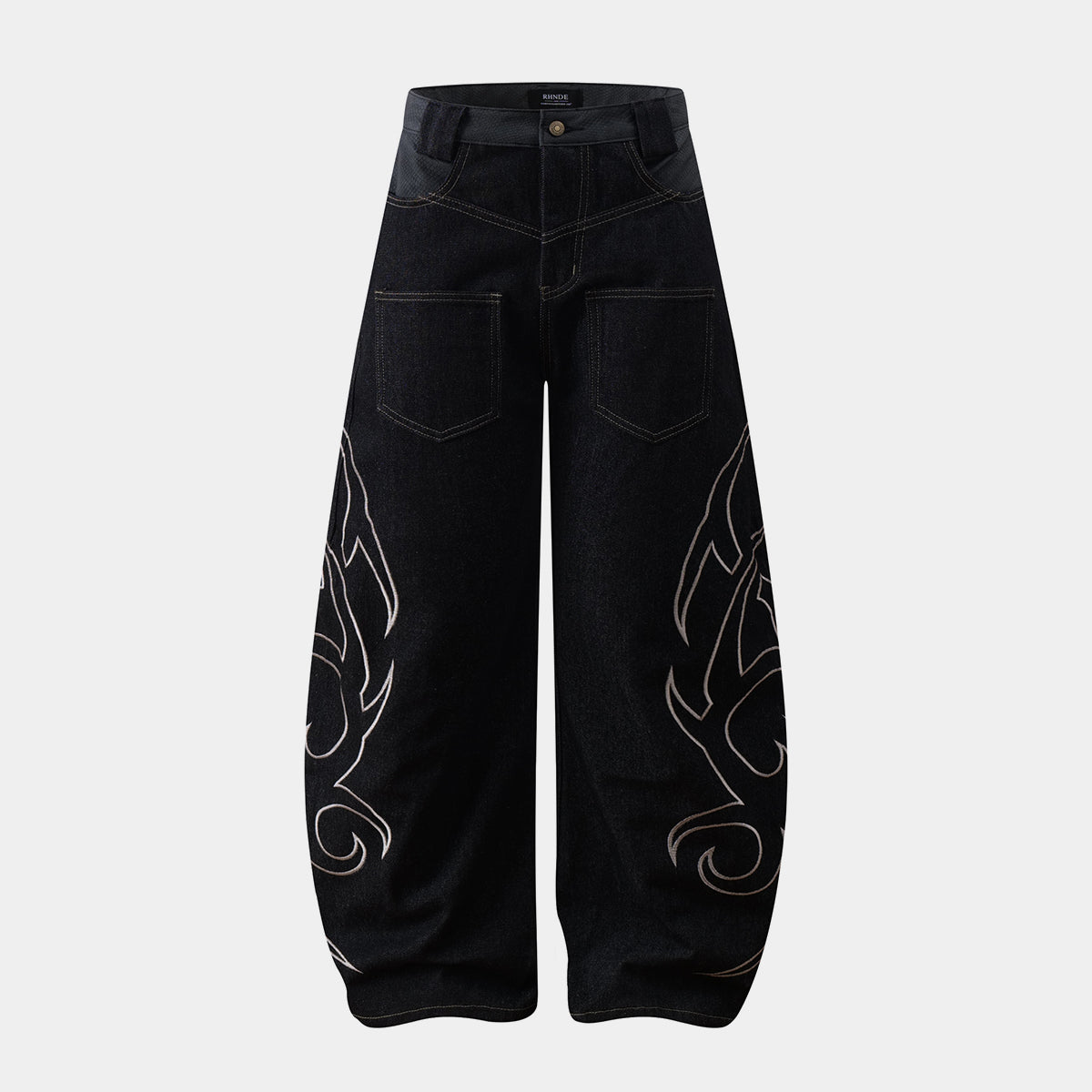 Baggy Barrel | Embroidery Wide Jeans - Luxuryurbanwear