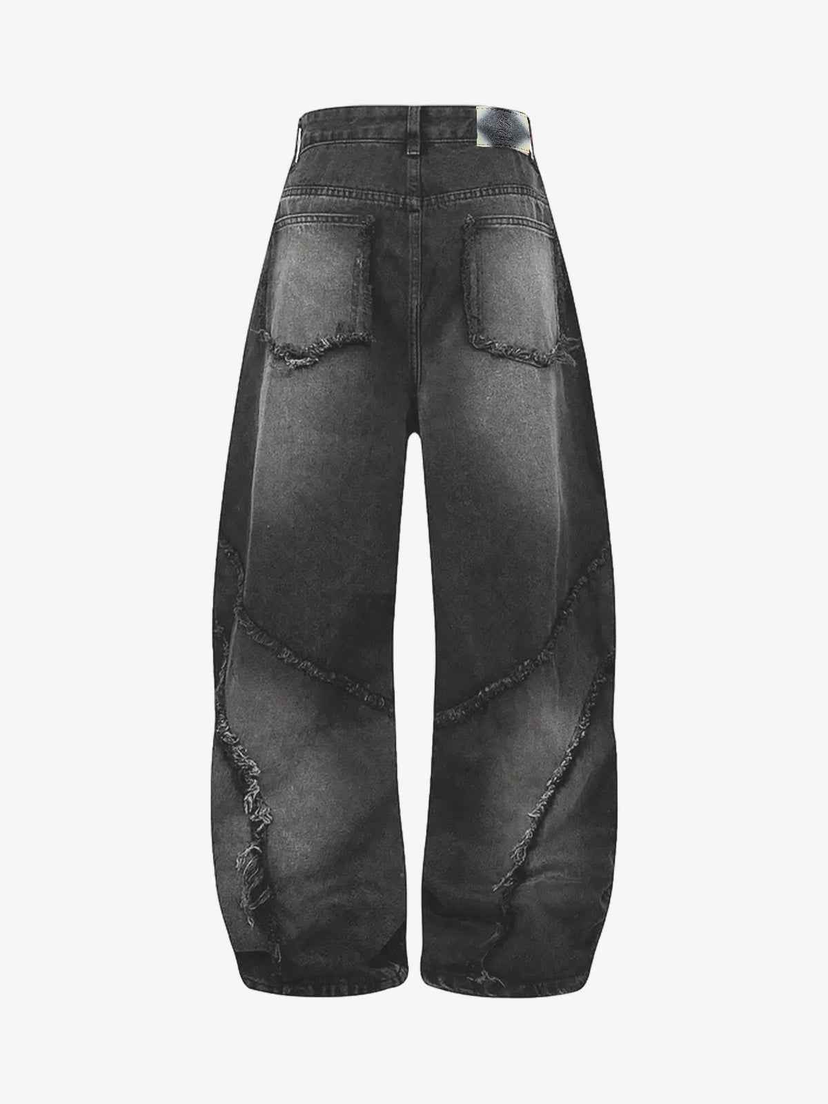 Washed Distressed Raw Edge Barrel Jeans - 2402