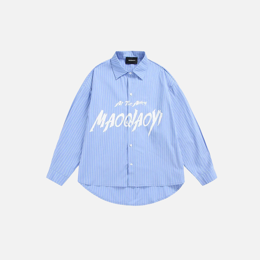 Elevated Striped Loose Hip Hop Button-Up Long Sleeve Shirt - Luxuryurbanwear