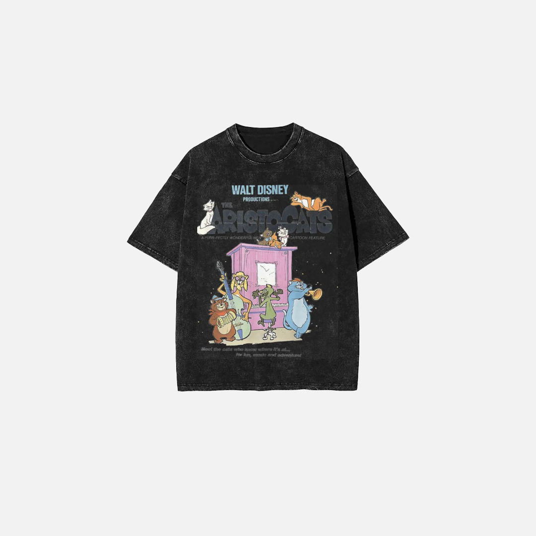 Aristocats Piano Print Crewneck Cotton T-Shirt - Luxuryurbanwear