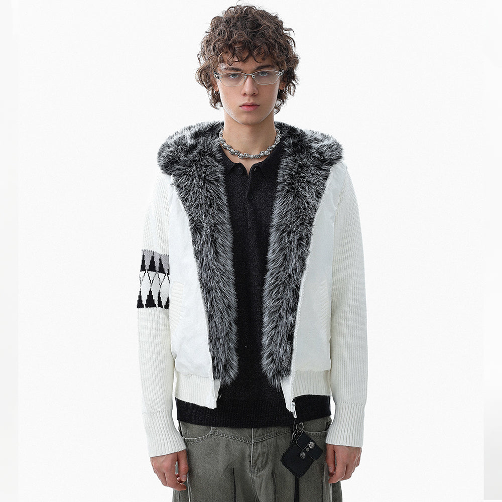 Knit Contrast | Fleece Hooded Jacket - Luxuryurbanwear