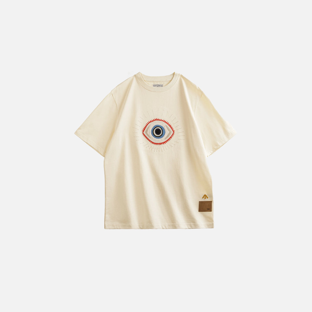 Beige Embroidered Vintage Loose O T-Shirt - Luxuryurbanwear