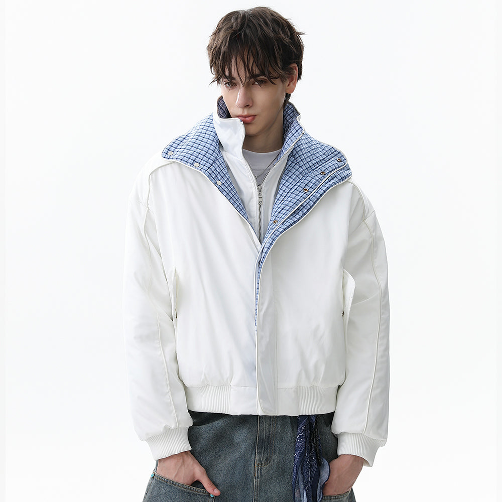 Plaid-Lined Patch| Stand Collar Jacket - Luxuryurbanwear