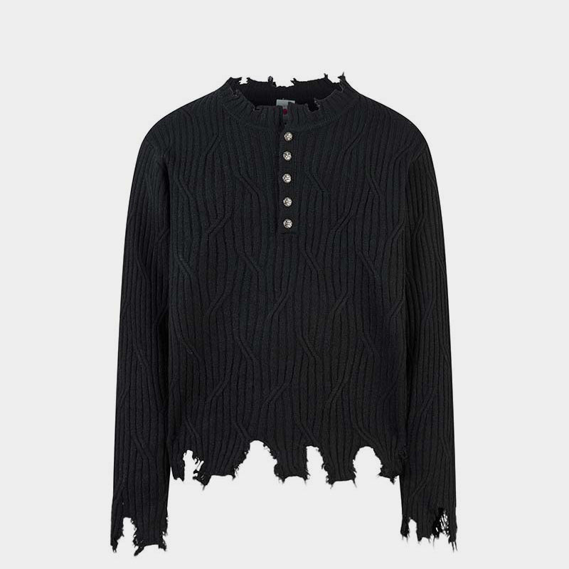 Knitted Distressed Diamond Pattern | Raw Edge Sweater - Luxuryurbanwear