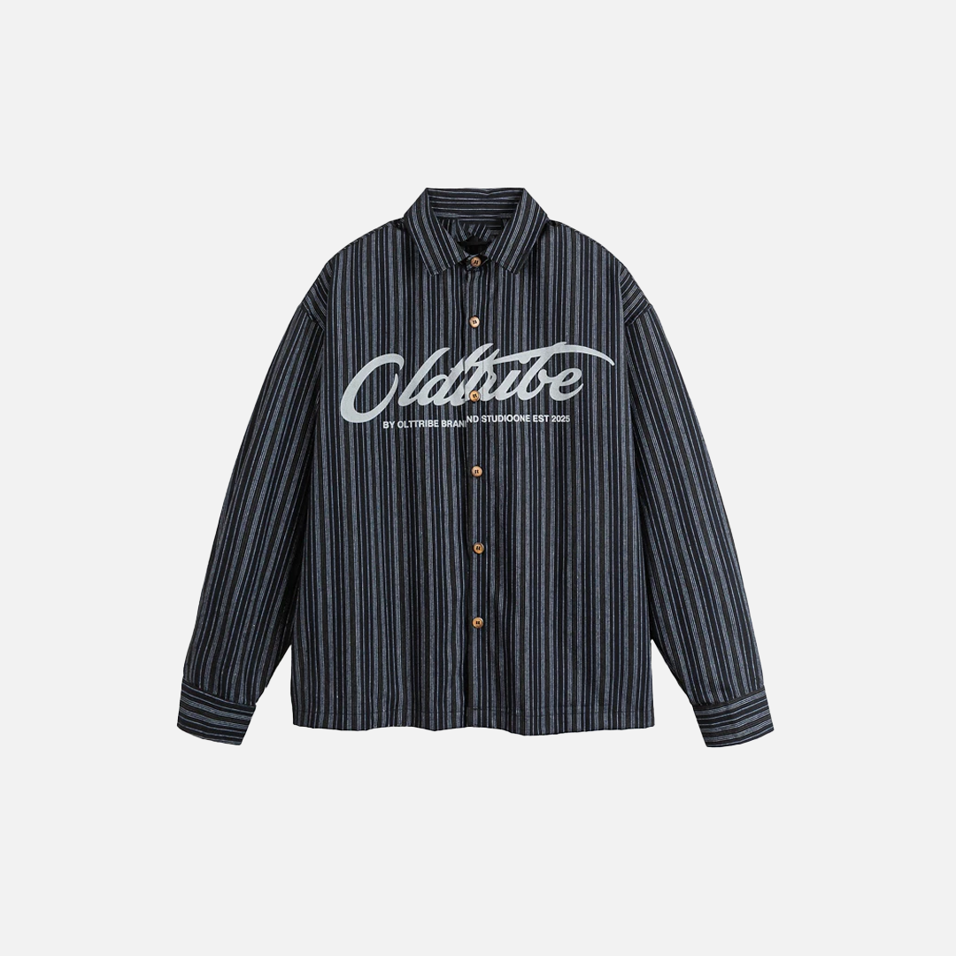 Effortless Y2K Stripe Letter Print Long Sleeve Shirt - Luxuryurbanwear