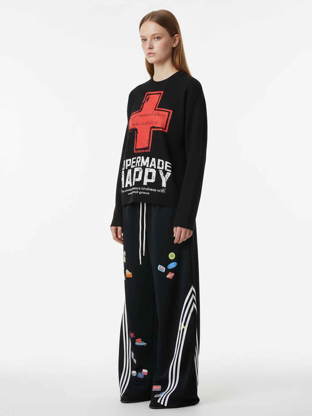 Street Cross Lettering Print Long-Sleeved T-Shirt