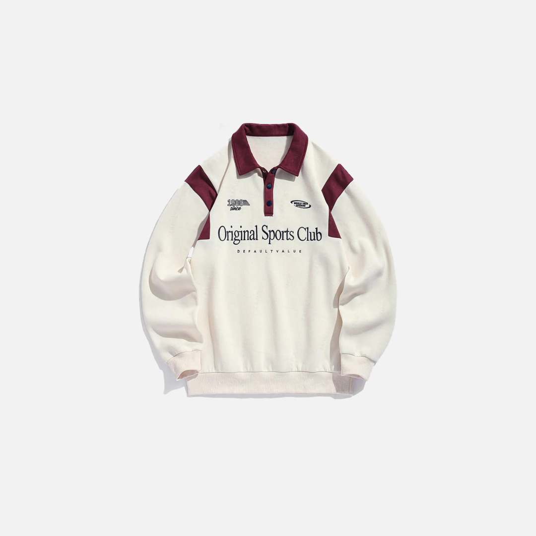 Colorblock Graphic Fleece Lined Polo Sweatshirt - Luxuryurbanwear