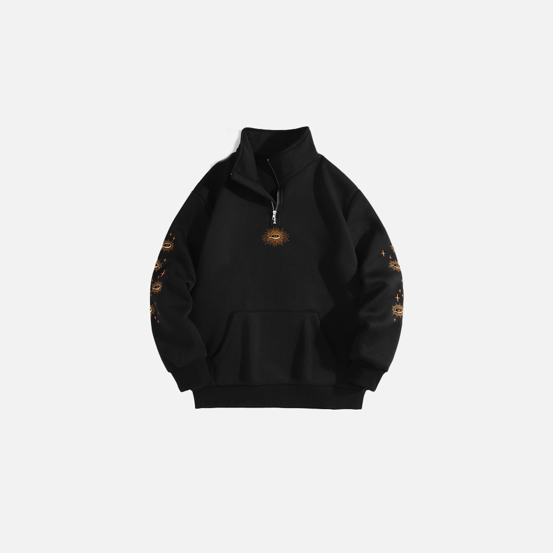 Cozy Star Pattern Fleece Quarter Sweatshirt - Luxuryurbanwear