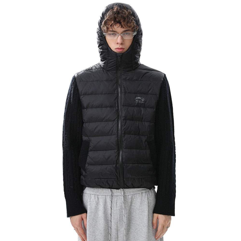 Hybrid Knit-Sleeve | Hooded Puffer Jacket - Luxuryurbanwear