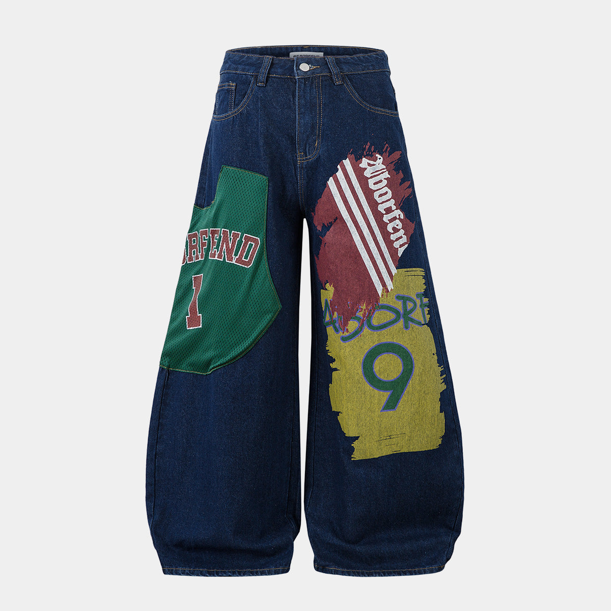 Retro High Street Style Trousers | Wide Leg Baggy Print Jeans - Luxuryurbanwear