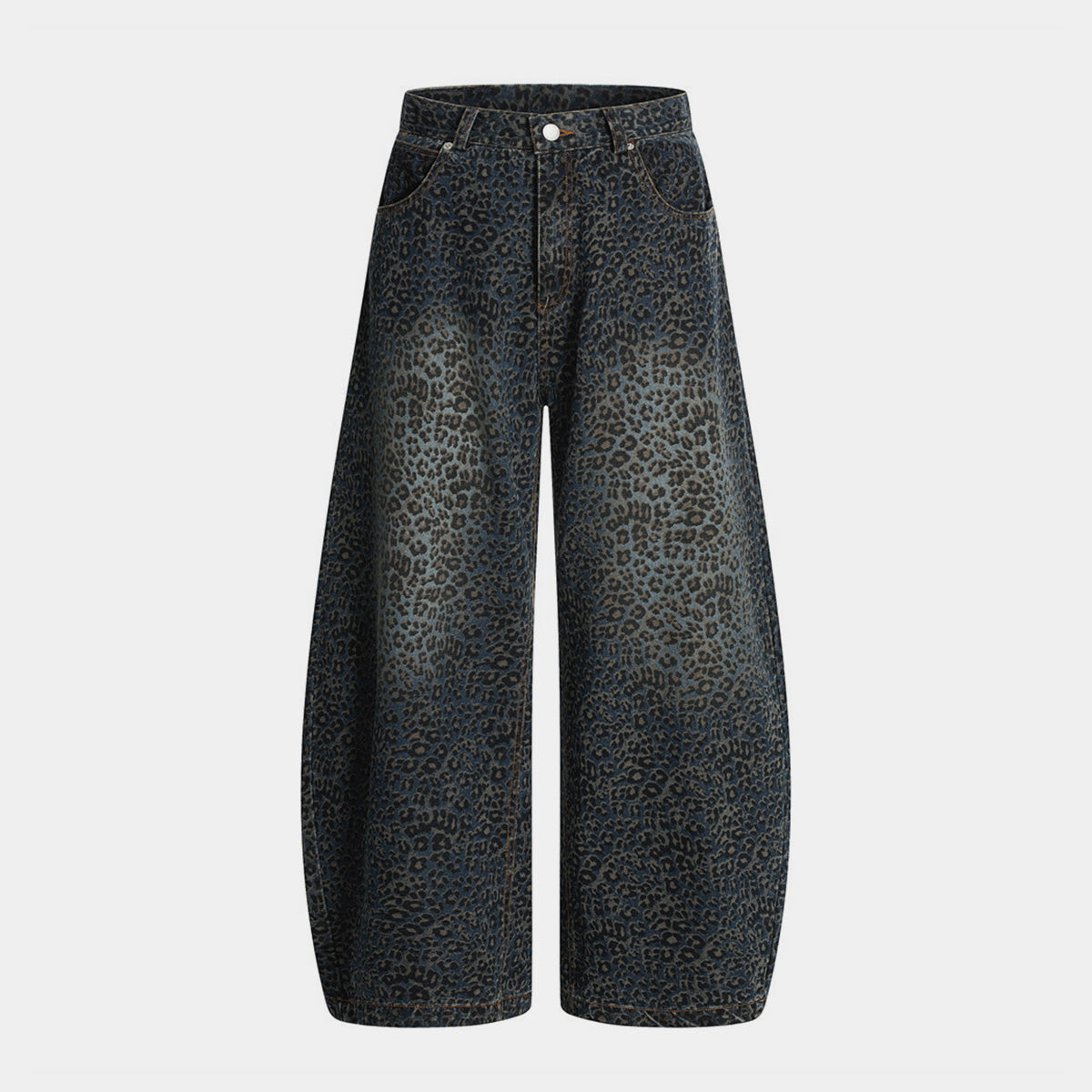 Leopard Print Barrel Jeans | Wide Leg High Rise Streetwear Denim - Luxuryurbanwear