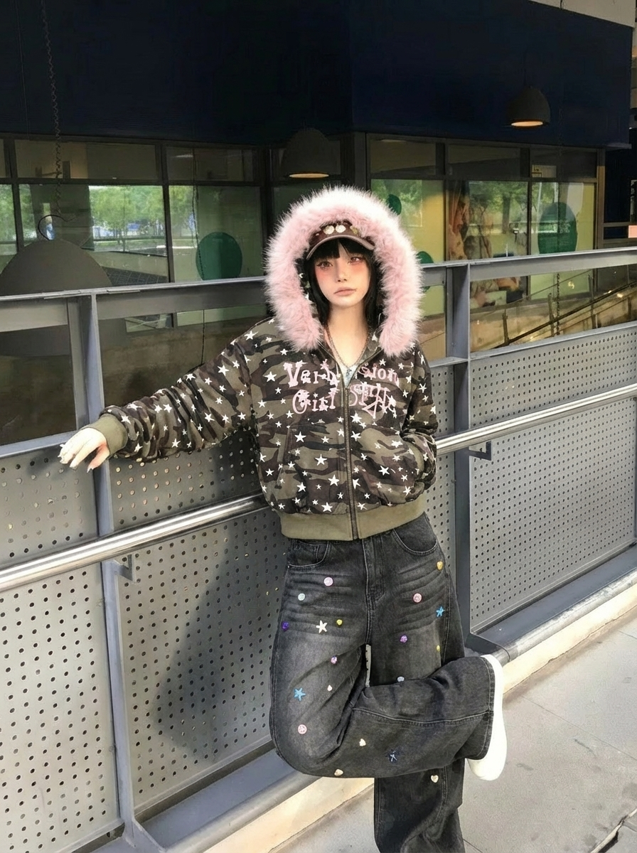 Vintage Streetwear Star Camo Hooded Sweatshirt - Luxuryurbanwear