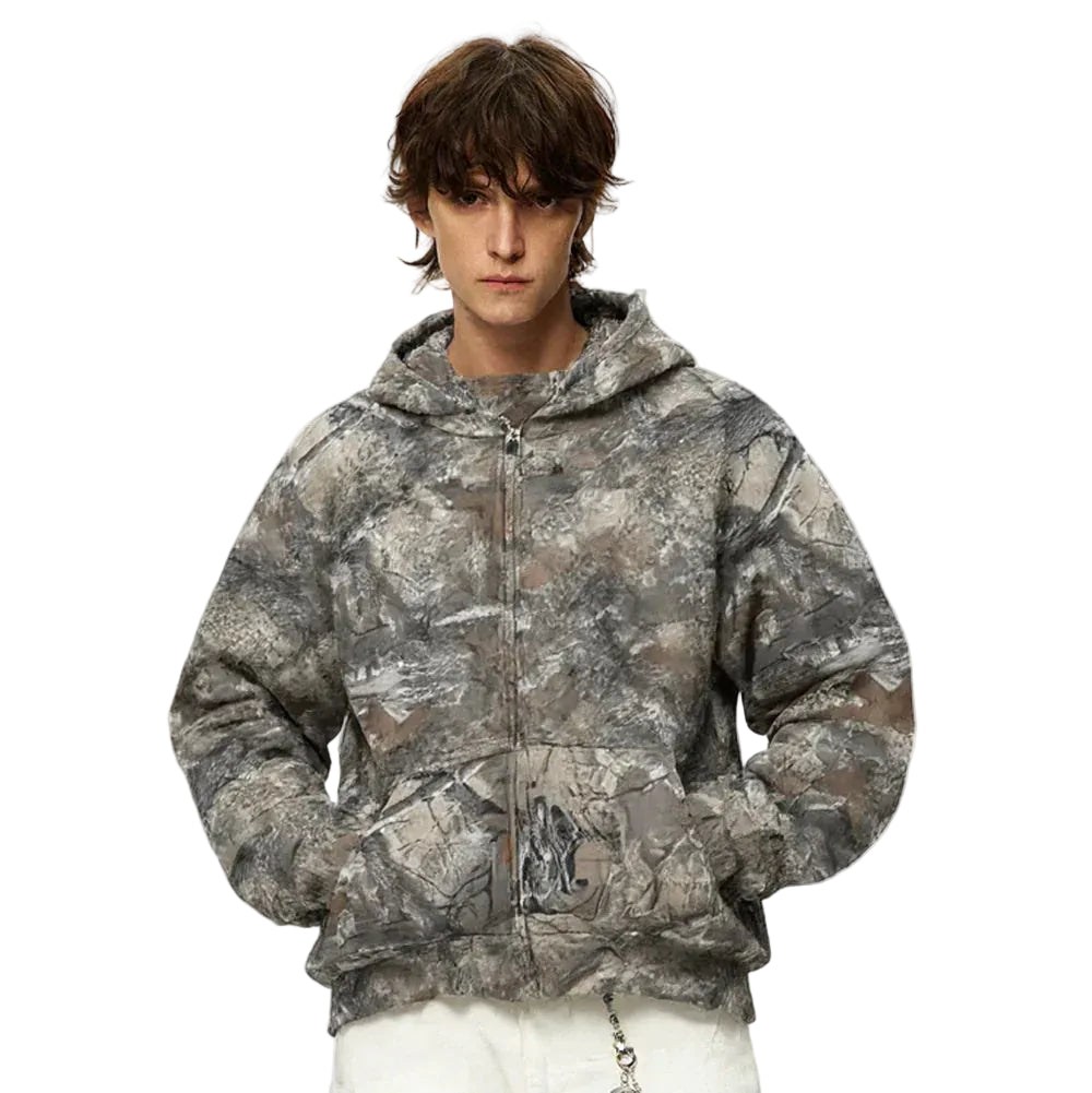 Woodland Spirit Camouflage Zip-Up Hoodie - Oversized Streetwear | LuxuryUrbanwear - Luxuryurbanwear