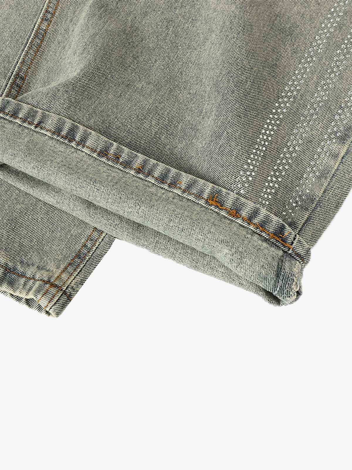 Retro Denim Rhinestone Striped Baggy Jeans