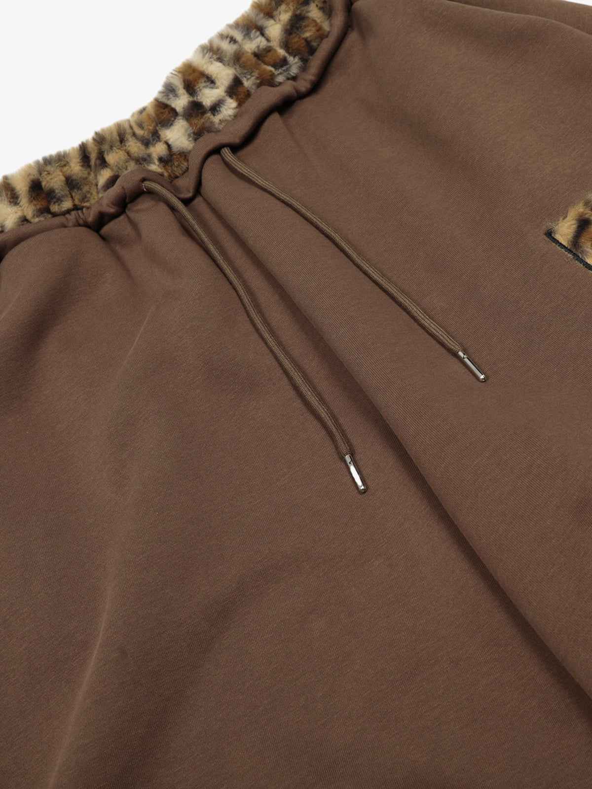 Retro Double-Waist Leopard Patch Barrel Pants - 2564